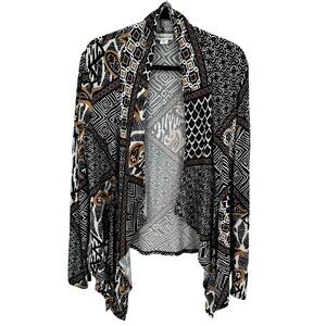 Coldwater Creek Womens Brown Multi Geometric Print Open Front Cardigan XS